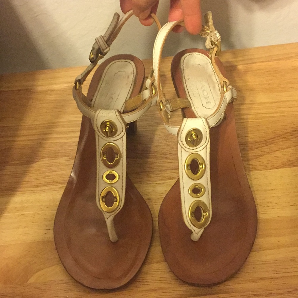 White Coach Sandals with Gold Accents